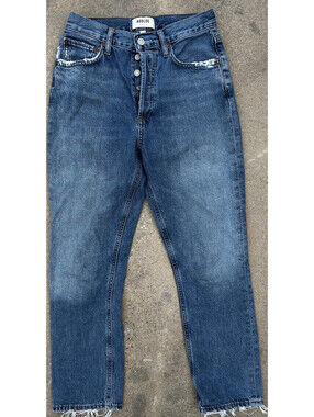 Agolde Jeans Womens 25 Distressed Leg Hem Paint on Back Pocket Button Fly